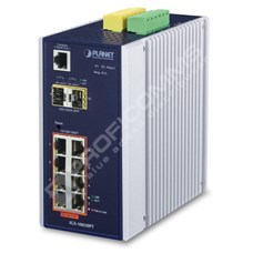 Planet IGS-10020PT: L2+/L4 industriální PoE+ switch s managementem, 8* 10/100/1000T + 2* 1G/2.5G SFP,-40 to 75 C, duální vstupy na 48 - 56V DC, Modbus TCP, ONVIF, prvky síťové bezpečnosti, IPv4/6 statické směrování