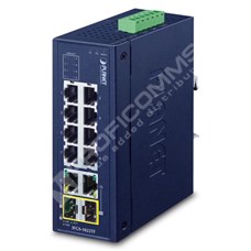 Planet IFGS-1022TF: Průmyslový L2 switch bez managementu,8* 10/100TX + 2* Gigabit Combo (RJ-45/SFP), -40 až 75 C, redundantní 9-48V DC/24V AC vstupy