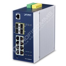 Planet IGS-12040MT: L2+ industriální switch s managementem,  8* 10/100/1000TP + 4* 100/1000X SFP, (-40 do 75 C,  duální vstupy na 12~72VDC, 2*DI, 2*DO, prvky kybernetické bezpečnosti, IPv4/6 statické směrování)