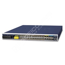 Planet IGS-6325-24P4X: L3 industriální PoE+ switch s managementem, 24* 10/100/1000T, 802.3at PoE + 4* 10G SFP+, Modbus TCP, prvky síťové bezpečnosti , OSPFv2, bez větráku