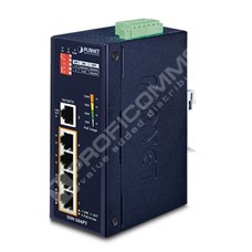 Planet ISW-504PT: L2 industriální PoE+ switch, 4* 10/100TX 802.3at PoE + 1* 10/100TX, -40 to 75 C, vstupní napětí: 12V~48V DC, 120W PoE až do 250 m