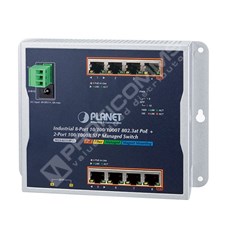 Planet WGS-4215-8P2S: Průmyslový L2+ switch, 8portový 1000T 802.3at PoE+, 2-Port 100/1000X SFP, Wall-mount