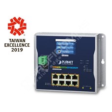 Planet WGS-5225-8P2SV: Průmyslový L3 switch s managementem, 8portový 10/100/1000T 802.3at PoE+, 2portový 1G/2.5G SFP, wall-mount,  s  LCD touch screenem