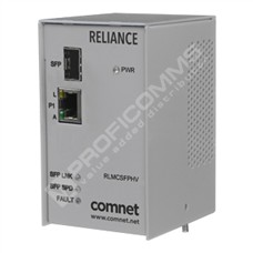 ComNet RLMCSFP/24DC: Průmyslový Media konvertor s certifikací IEC61850-3 a IEEE1613 Class 2 pro provoz v rozvodnách, 10/100Mbps, SFP slot, redundantní 24VDC