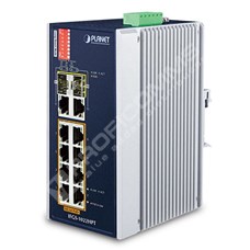 Planet IFGS-1022HPT: L2 industriální PoE+ switch bez managementu, 8*10/100TX 802.3at PoE + 2* 1Gb Combo (SFP/RJ-45), -40 do 75 C, PoE až do 250 m, duální vstupy 48~56VDC