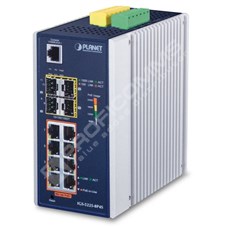 Planet IGS-5225-8P4S: L2+/L4 industriální PoE+ switch s managementem, 8* 1Gb PoE+, 4* 100/1000X SFP, -40 až 75 C, duální vstupy 48 až 56V DC, DIDO, ERPS Ring, 1588, Modbus TCP, ONVIF, prvky síťové bezpečnosti