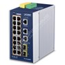 Planet IGS-20160HPT: L3 industriální PoE+ switch s managementem, 16* 10/100/1000T + 2* 10/100/1000T + 2* 100/1000X SFP, -40 to 75 C, duální vstupy 48 až 56V DC, ONVIF, Modbus TCP, prvky síťové bezpečnosti